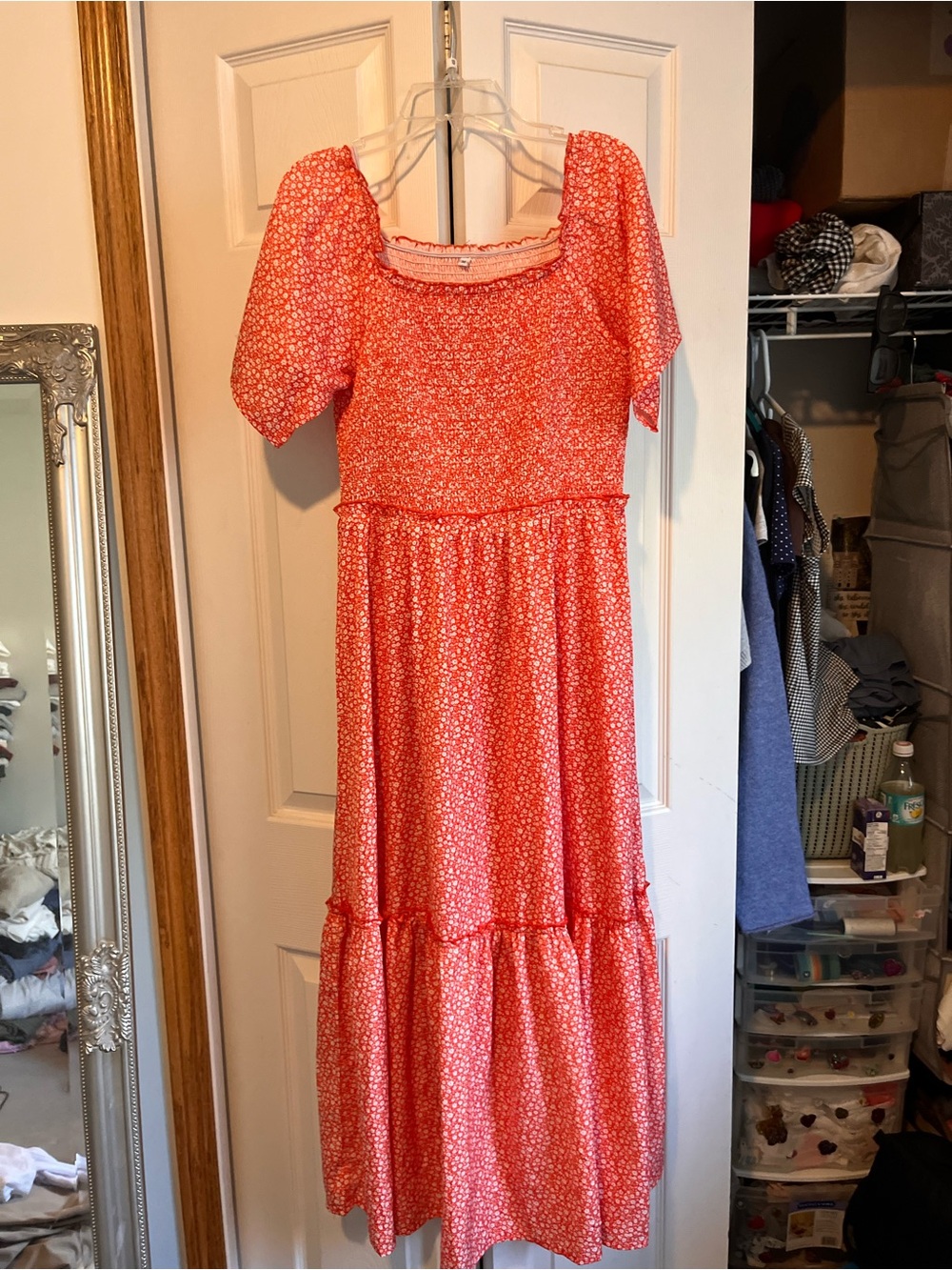 Red floral maxi dress